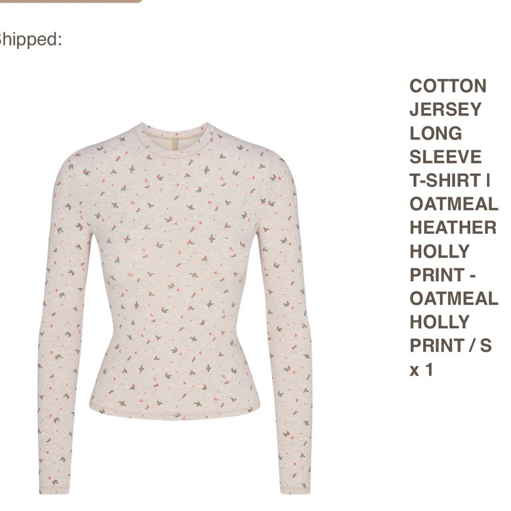 SKIMS Cream Floral Long Sleeve Top